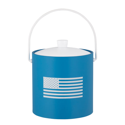 Process Blue | 3-quart ice bucket with a white American flag decal centered, displayed on a white background.