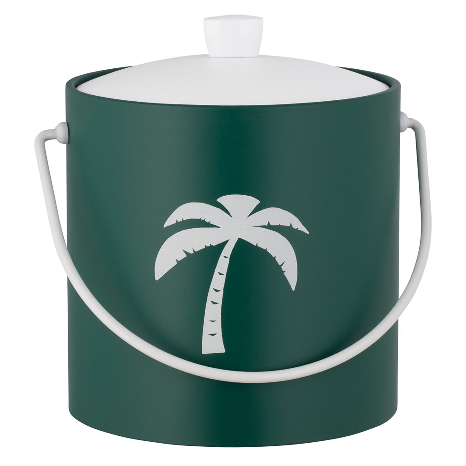 Tropic Green | Ice bucket with a simple palm tree silhouette, set against a plain white background.