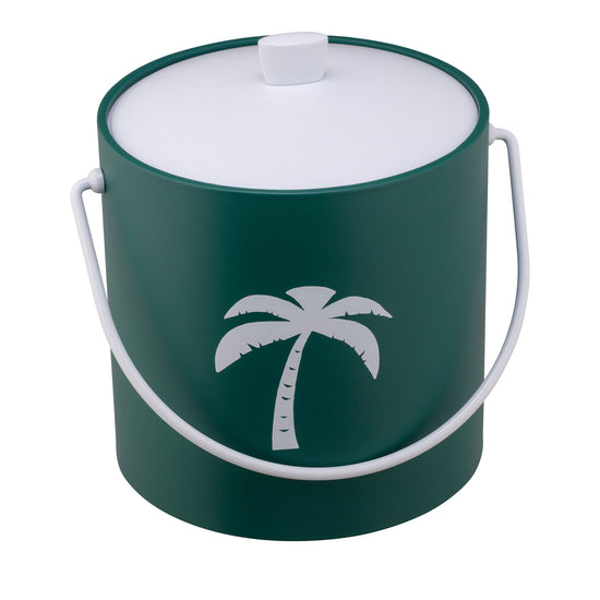 Tropic Green | 3QT ice bucket decorated with a white palm tree decal, shown on a clean white surface.