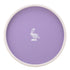Lavender | Round serving tray with a white pelican decal centered, displayed on a plain white background.