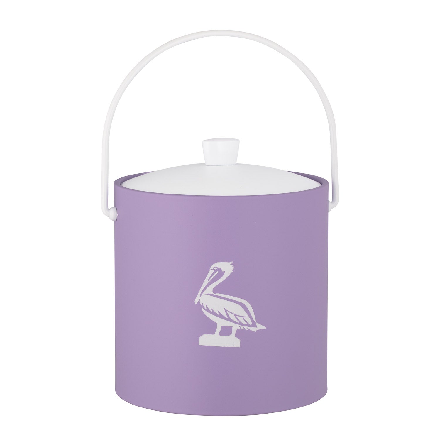 Lavender | 3-quart ice bucket with a white pelican decal centered, displayed on a plain white background.