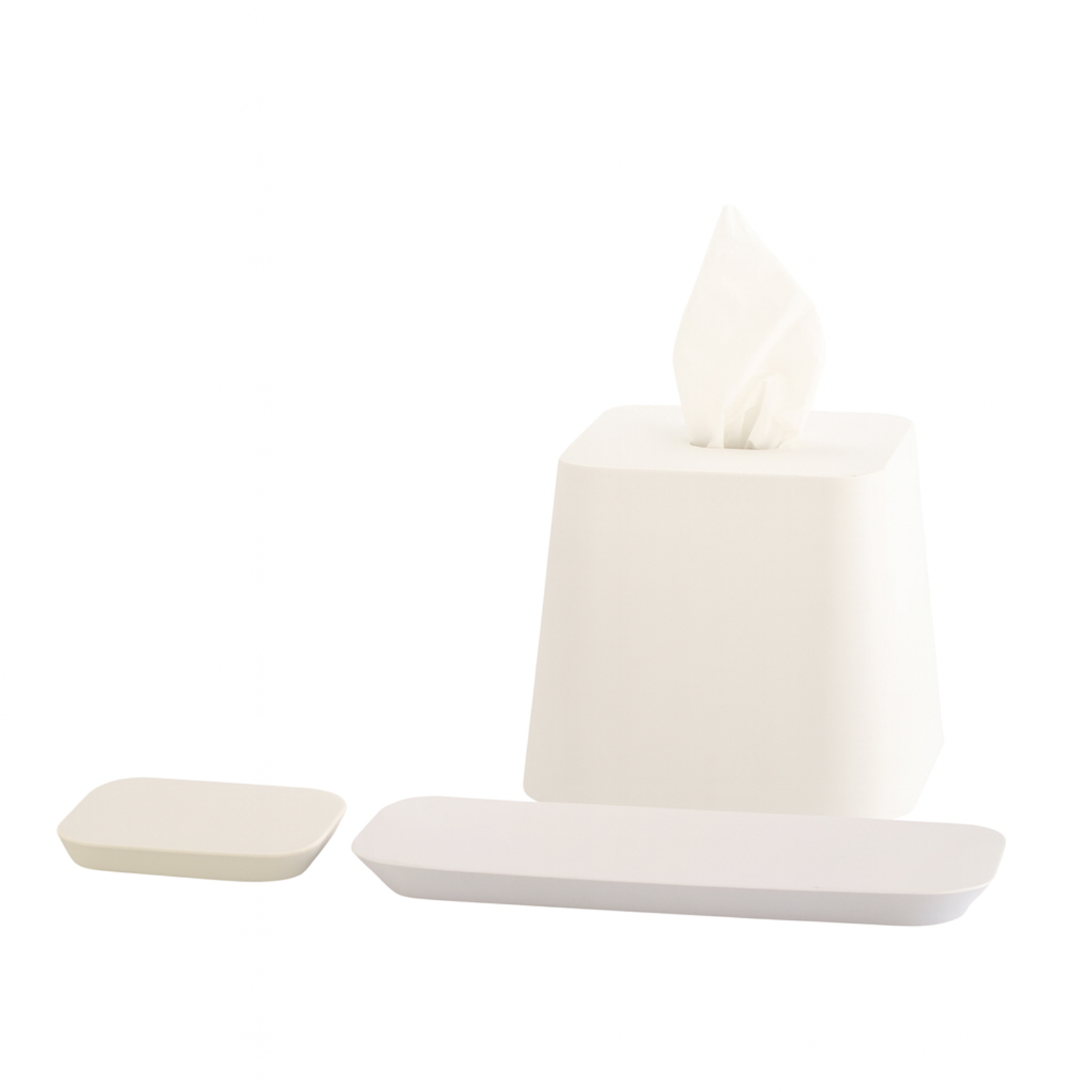 White | Eco-friendly 3-piece bathroom set on a white background.