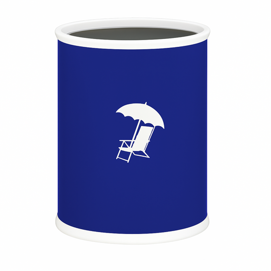 Royal Blue | cylindrical container with a white beach umbrella and chair icon on a white background