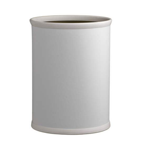 White | cylindrical trash can on a white background